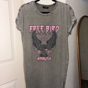 Freebird Gray/Green and Pink T-Shirt Dress